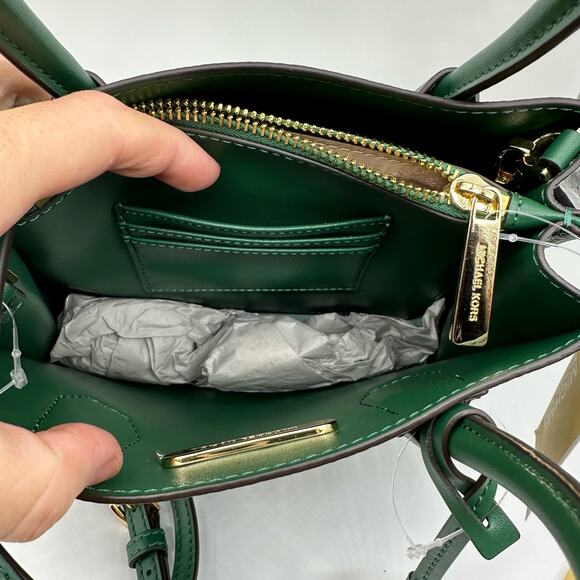 NWT Michael Kors Mercer Medium Pebbled Jewel Green Leather Crossbody Small Purse - Picture 8 of 14